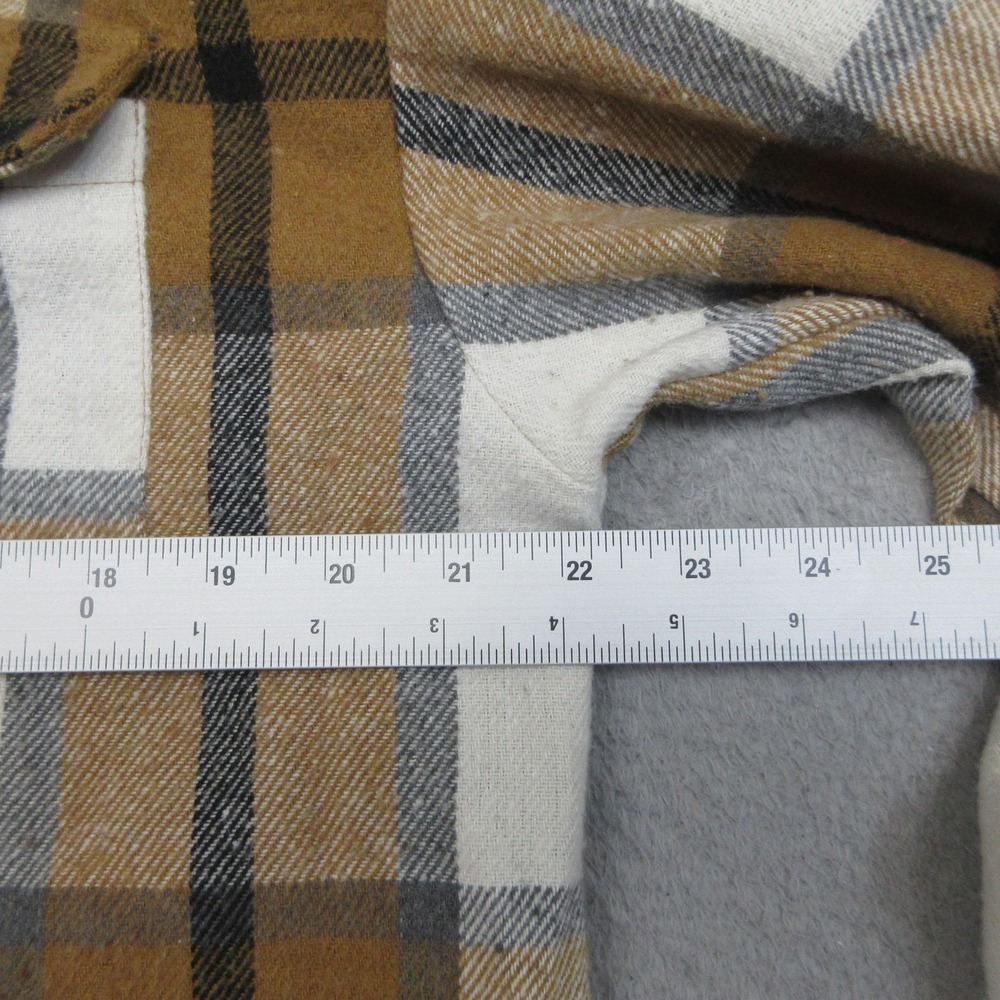 Plaid Oversized Shacket Women M Tan White Flannel Shirt Jacket Pockets Automet - Picture 14 of 16